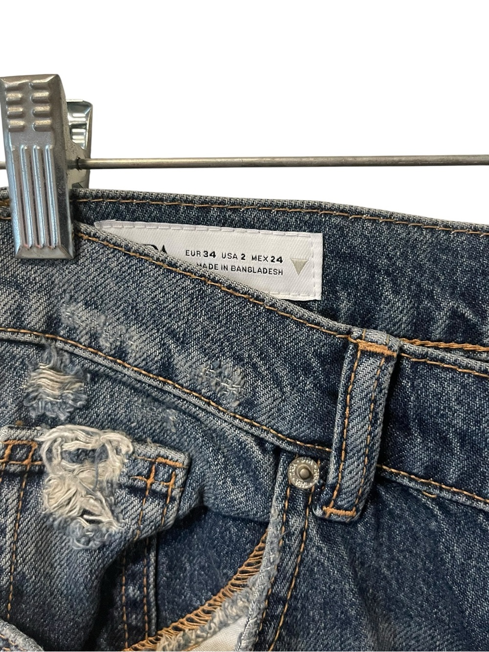Zara Distressed Wide-Leg Blue Jeans Size 2 - Picture 6 of 8